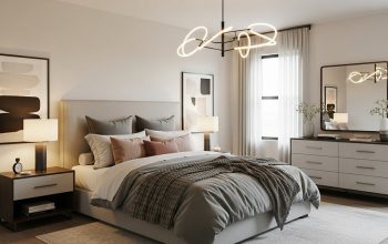 Modern queen bedroom set with platform bed and nightstands