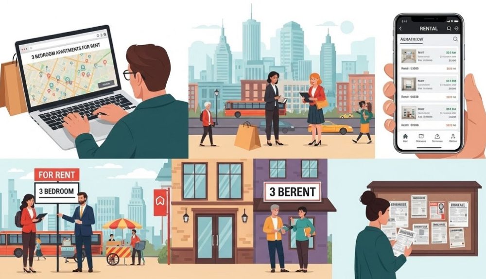 Family touring a 3 bedroom apartment for rent