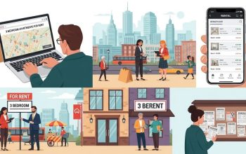 Family touring a 3 bedroom apartment for rent