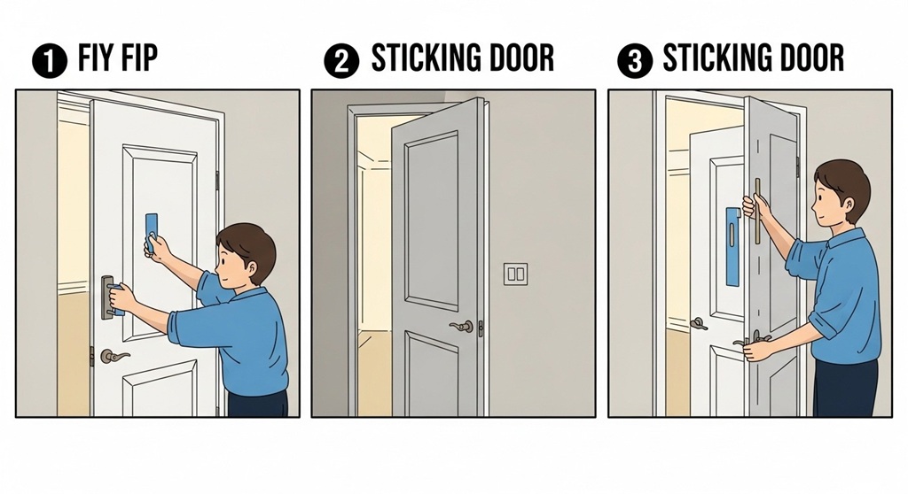 Sanding the edge of a wooden door to stop sticking