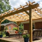 DIY pergola outdoor sitting area in suburban Atlanta backyard