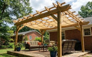 DIY pergola outdoor sitting area in suburban Atlanta backyard