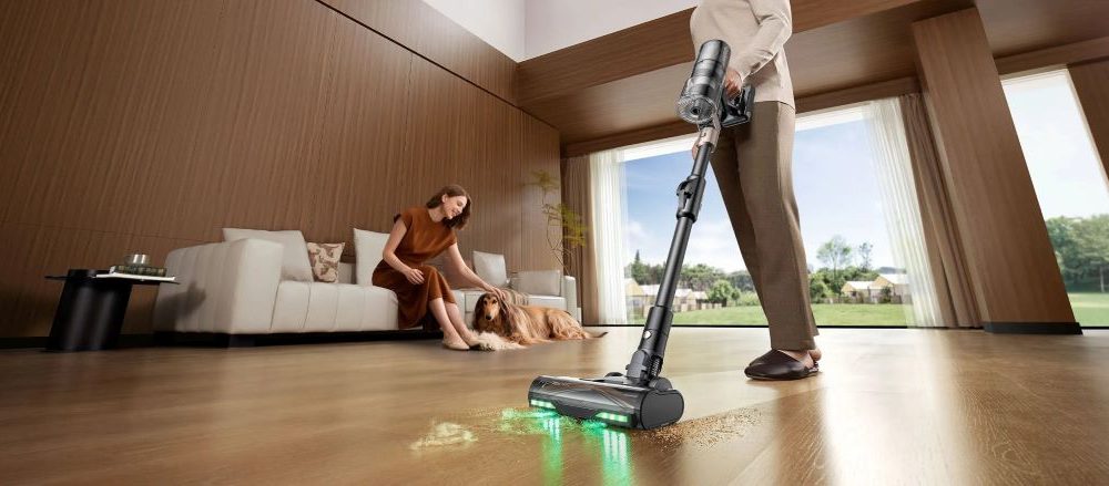 Modern cordless vacuum standing in a clean Pennsylvania home, featuring a lightweight build, rechargeable battery, and versatile floor cleaning