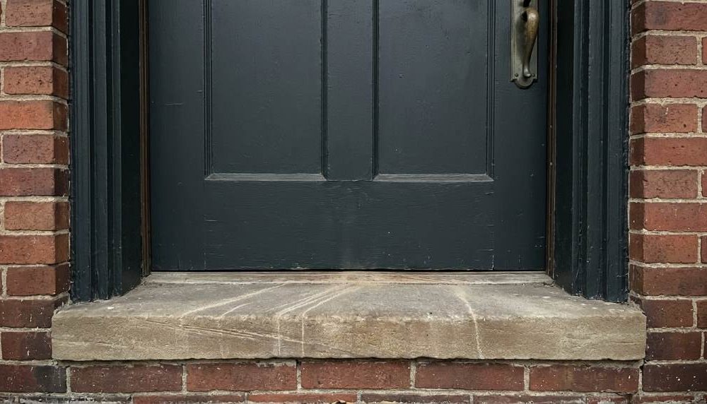 Old wooden door with visible gaps and weatherstripping in Columbus OH home