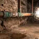 Corroded metal plumbing pipe inside a residential basement
