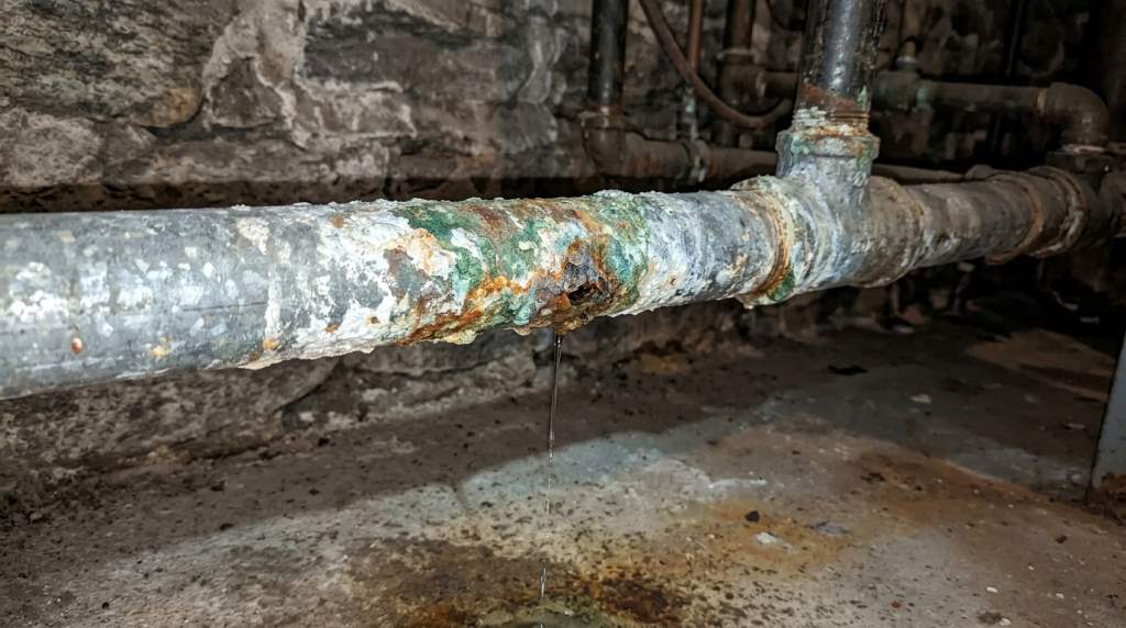 Modern replacement plumbing pipes installed after corrosion repair