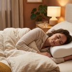 Person sleeping comfortably on ergonomic cervical pillow.