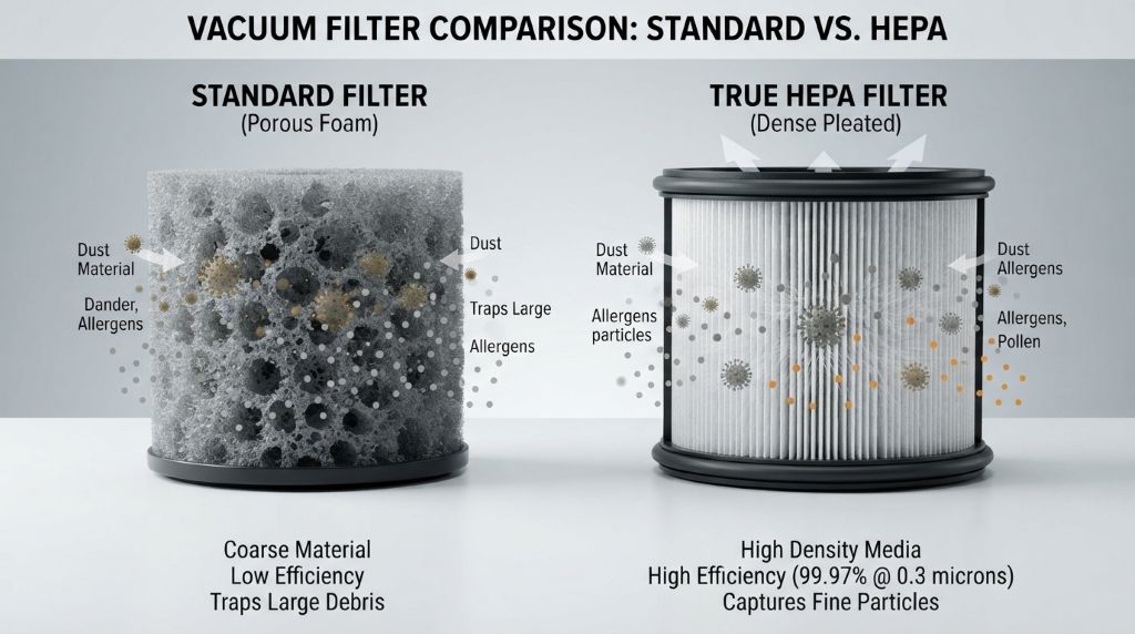 Comparing standard and HEPA vacuum filters
