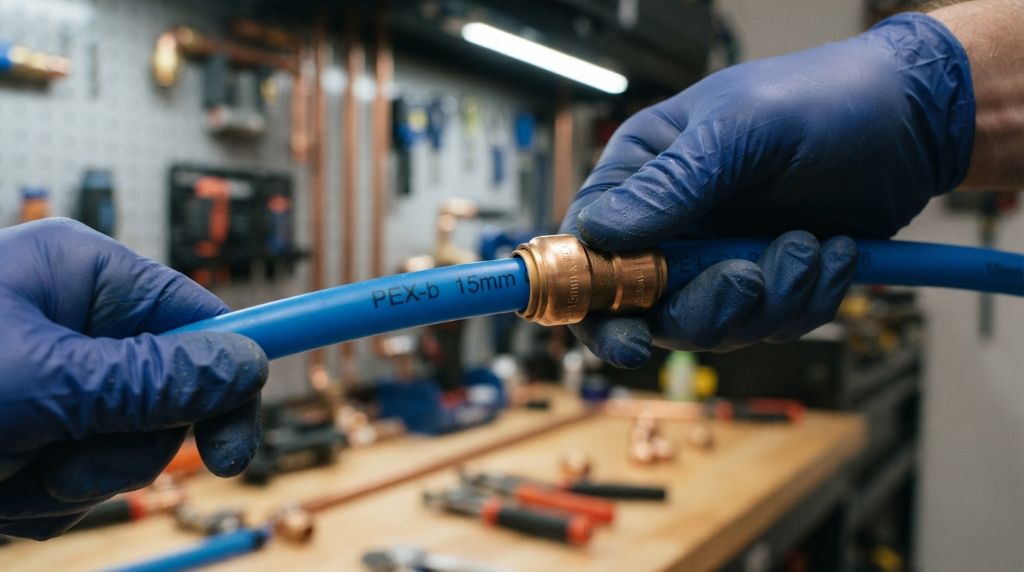 Plastic pipe prepared for a copper push-fit fitting