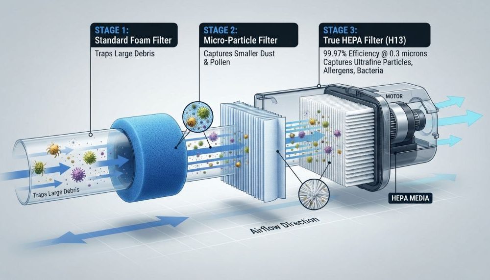 Vacuum cleaner filtration systems from standard to HEPA